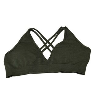 Alphalete Sports Bra Olive‎ Green Criss Cross Strappy Back Activewear Athleisure